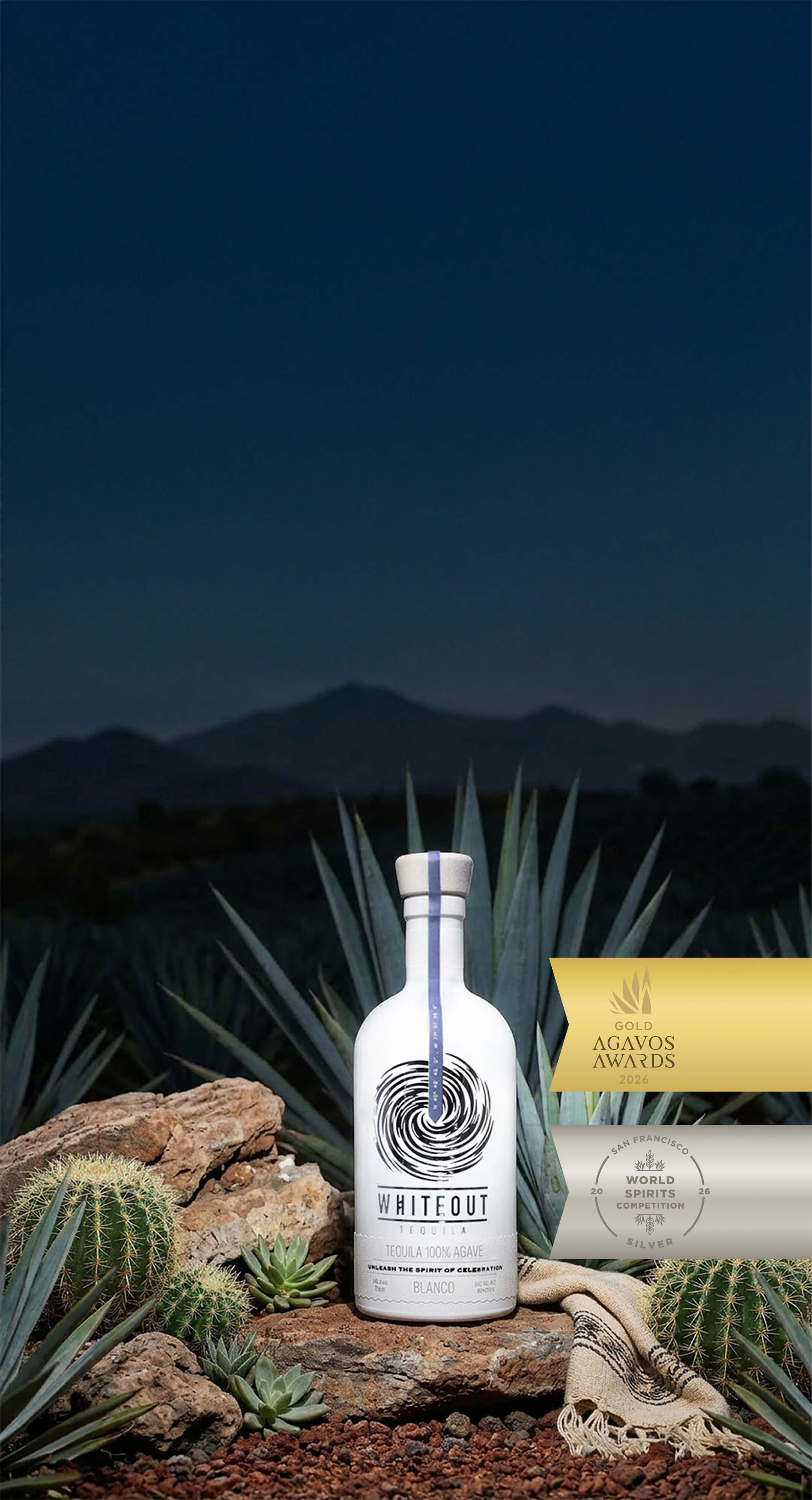 Bottle of Tequila Whiteout in Tequila and award badges